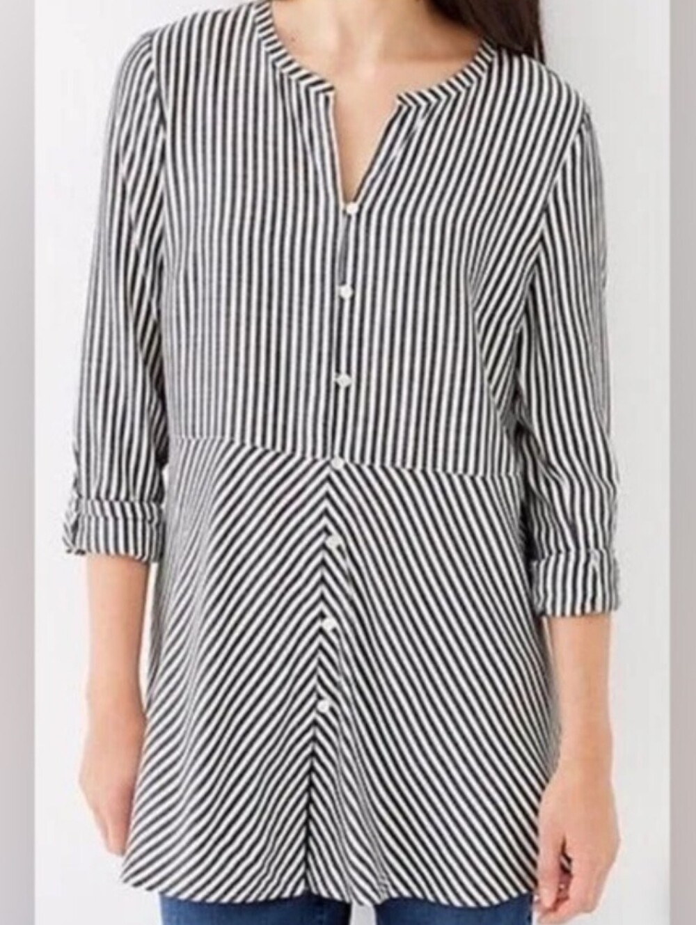 NWOTs J Jill Striped Button Front Tunic Top Flowy Sz XL Nautical Preppy